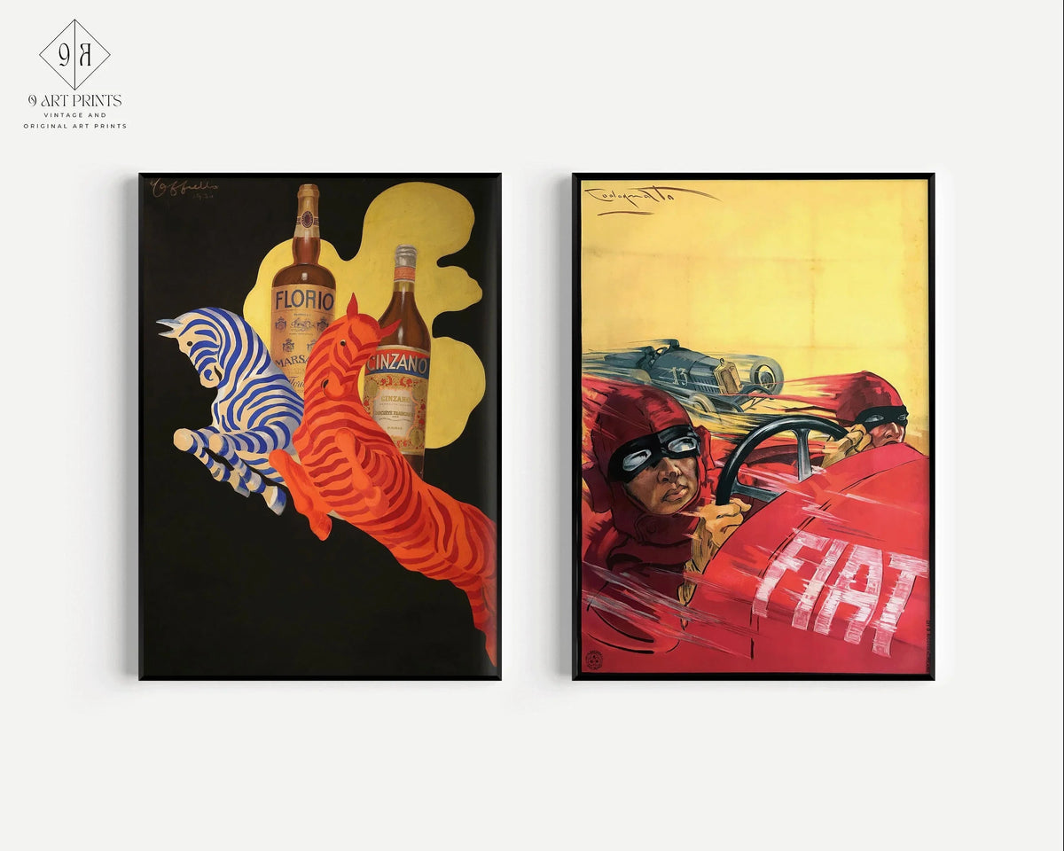 Vintage Italian Art Deco Posters: Florio, Cinzano & Fiat Racing Prints