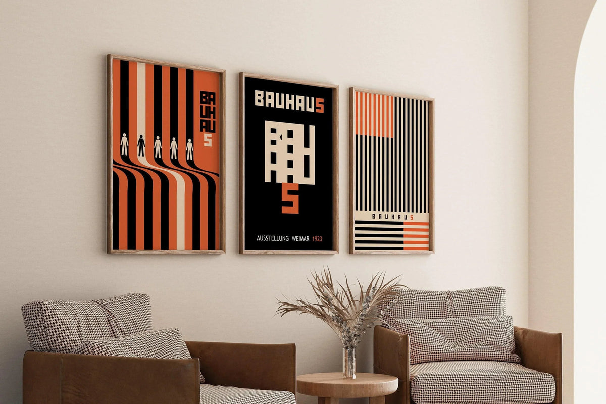 STATEMENT TRIO Bauhaus Black Orange Posters |Our Bestselling Mid-Century Modern Ausstellung Set | available framed