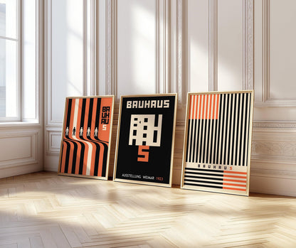 STATEMENT TRIO Bauhaus Black Orange Posters |Our Bestselling Mid-Century Modern Ausstellung Set | available framed