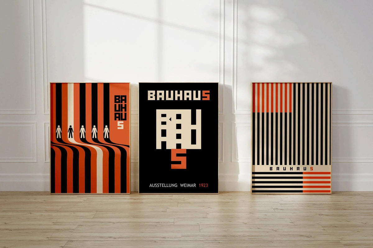 STATEMENT TRIO Bauhaus Black Orange Posters |Our Bestselling Mid-Century Modern Ausstellung Set | available framed