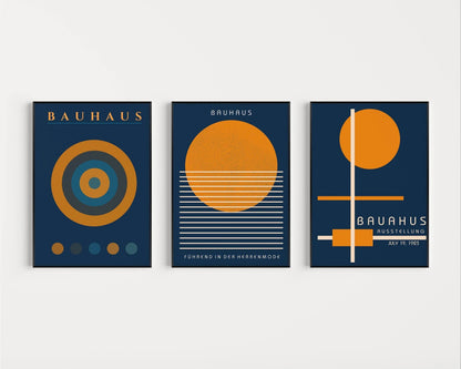 STATEMENT TRIO Bauhaus Navy-Blue Orange | Mid-century Modern Art available framed or unframed