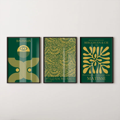 Lot d'impressions d'art Bauhaus William Morris Matisse : Vert Émeraude Or (Encadré ou Non Encadré)