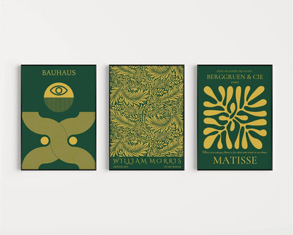 Lot d'impressions d'art Bauhaus William Morris Matisse : Vert Émeraude Or (Encadré ou Non Encadré)