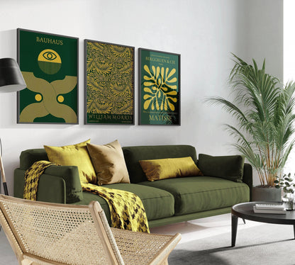 Lot d'impressions d'art Bauhaus William Morris Matisse : Vert Émeraude Or (Encadré ou Non Encadré)