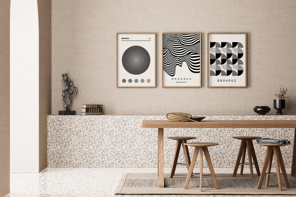 TRIO DÉCLARATION Bauhaus neutre | Art moderne du milieu du siècle Disponible encadré ou non encadré