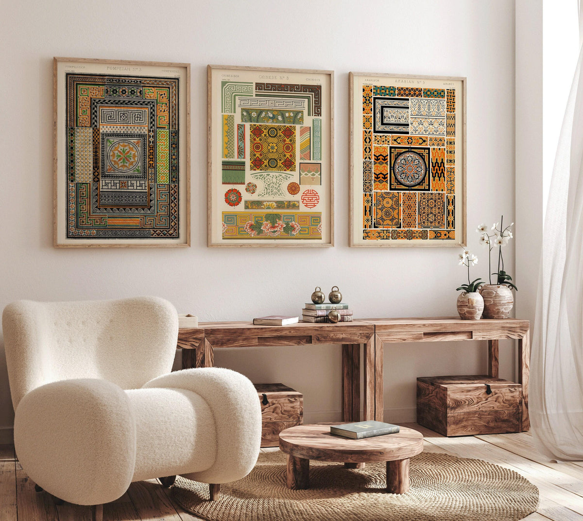 DÉCLARATION TRIO Owen Jones | Motifs vintages pompéiens, arabes et chinois disponibles encadrés
