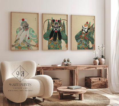 DÉCLARATION TRIO Art de l'opéra de Pékin | Art chinois classique disponible encadré