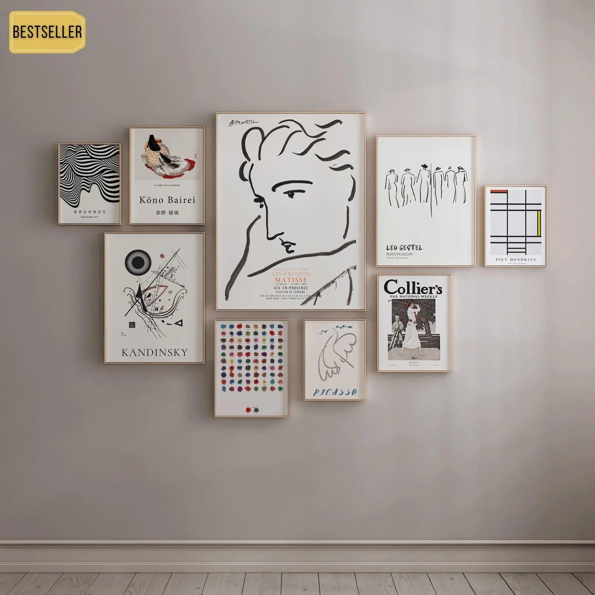 MUR DE DÉCLARATION | Blanc neutre Matisse, Leo Gestel, Picasso, Mondrian, Kandinsky (disponible encadré à la main ou sans cadre)