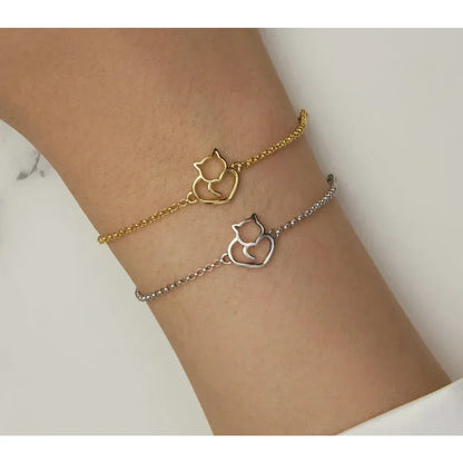 Bracelet Chaîne Cœur Chat en Argent Sterling 925