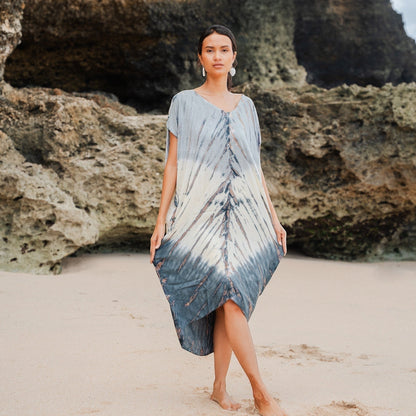 Robe Kaftan Tie Dye Ombré Lapis – Crème et Gris