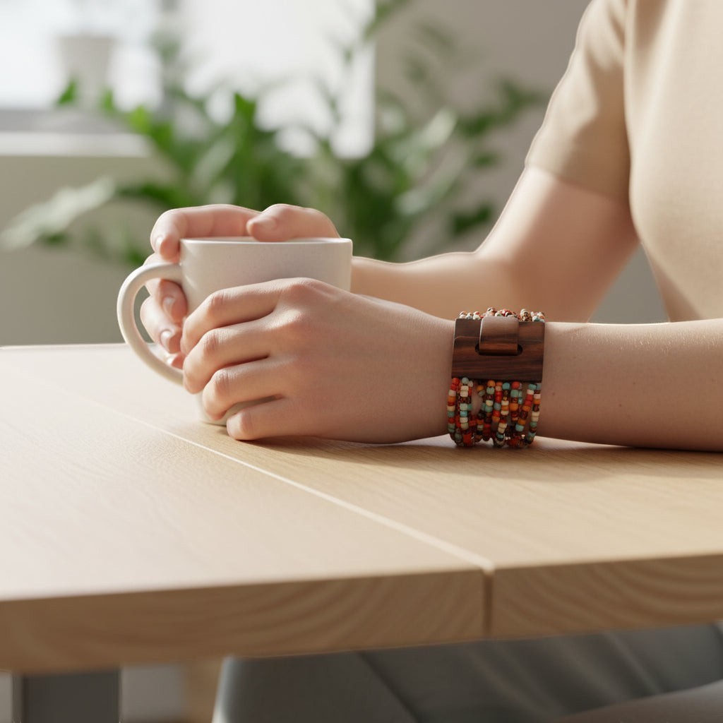 Bracelet multibrins avec fermoir en bois