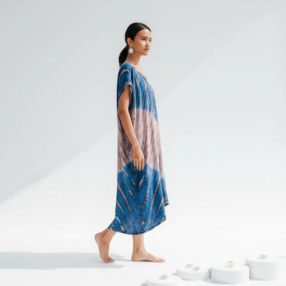 Tie Dye Kaftan Beach Dress - Blue & Pink