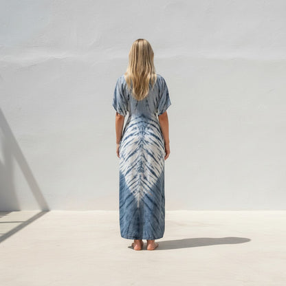 Robe longue Tie Dye Ombre en Lapis - Crème et Gris