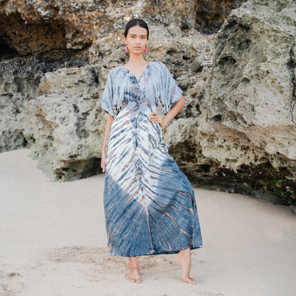 Robe longue Tie Dye Ombre en Lapis - Crème et Gris