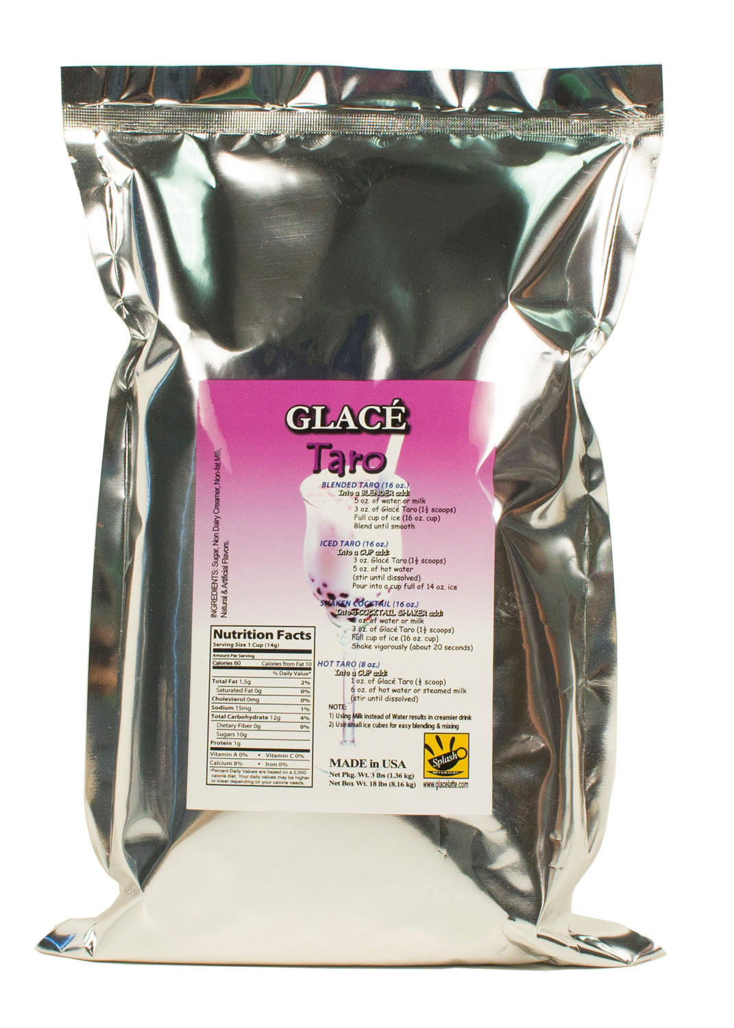 Taro 4 in 1 Mix for Bubble Tea, Smoothies, Lattes and Frappes, 3 lbs. Bag (Case 6 x 3 lbs. Bags)  - Multi-Use Powdered Beverage Mix - Ships Free Within Canada on Orders Above CAD $199