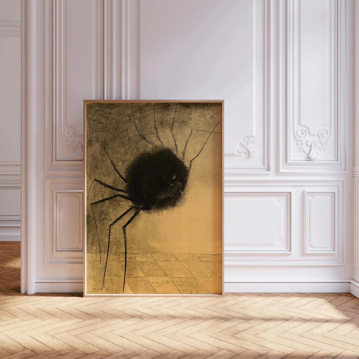 Estampe d'araignée souriante d'Odilon Redon : art symboliste étrange, giclée encadrée