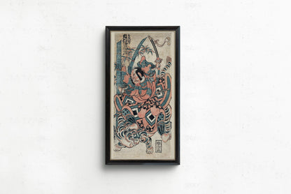 Torii Kyomasu - Kinzaemon Yorikata fighting a tiger | PRINT |  Vintage Asian Japanese Narrow Art (available handframed) 2x1