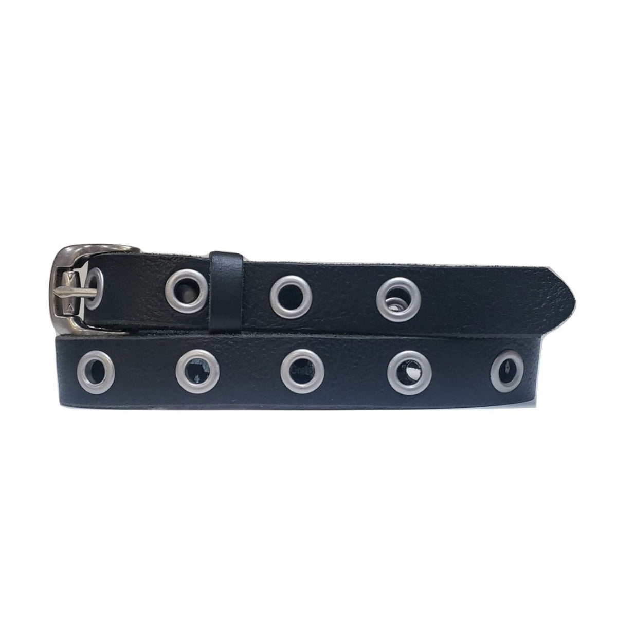 Exene - Slim Black Leather Belt with Single Grommets - Made in Canada
