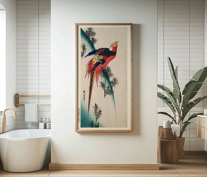 Hiroshige Pheasant Print: Vintage Japanese Art, Narrow Tall Format (2x1)