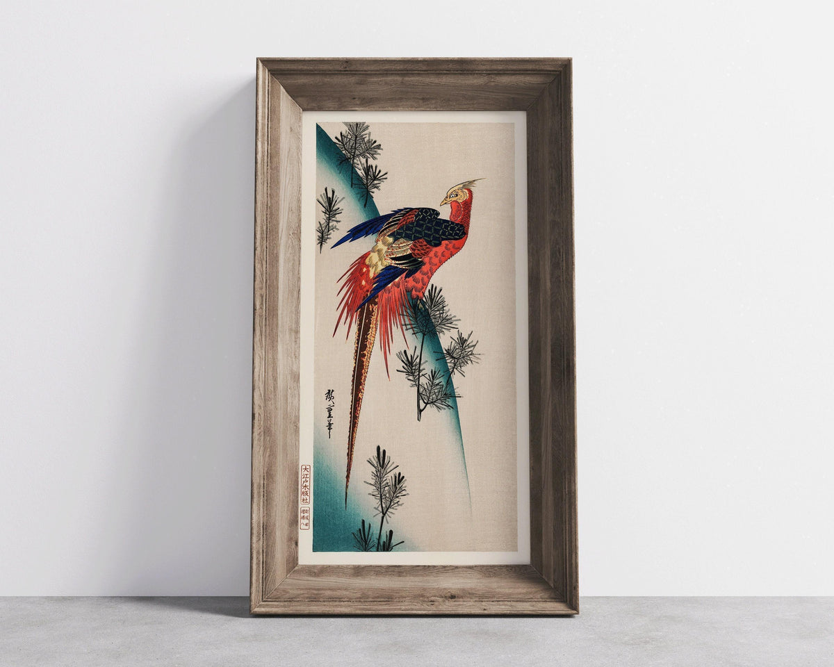 Hiroshige Pheasant Print: Vintage Japanese Art, Narrow Tall Format (2x1)