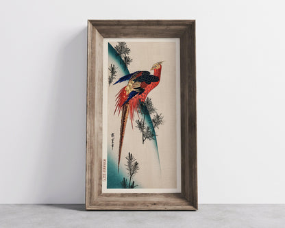 Hiroshige Pheasant Print: Vintage Japanese Art, Narrow Tall Format (2x1)