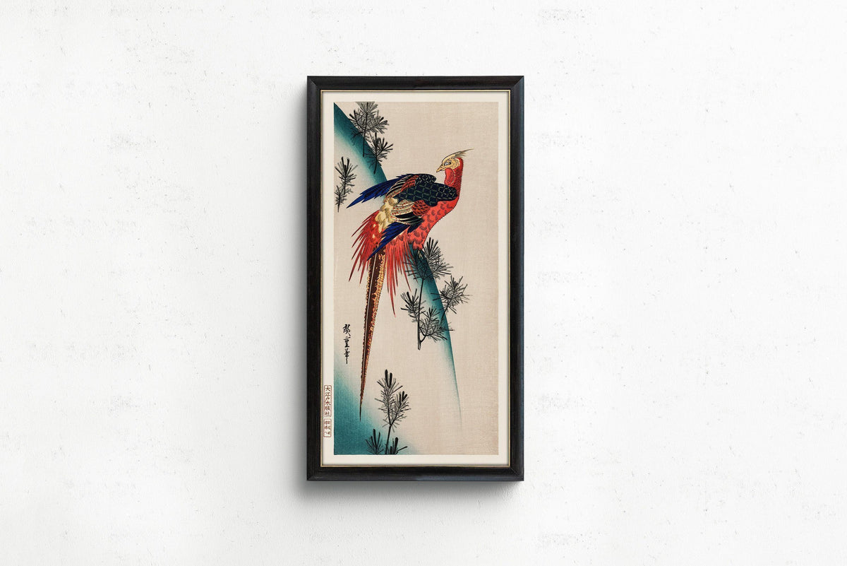 Hiroshige Pheasant Print: Vintage Japanese Art, Narrow Tall Format (2x1)