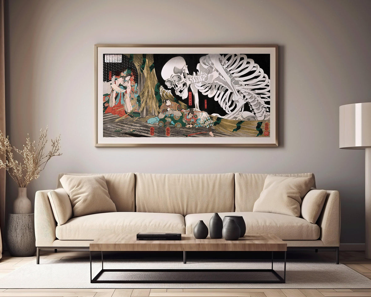 Kuniyoshi Japanese Art Print: Mitsukuni Defying the Skeleton Specter (2x1)