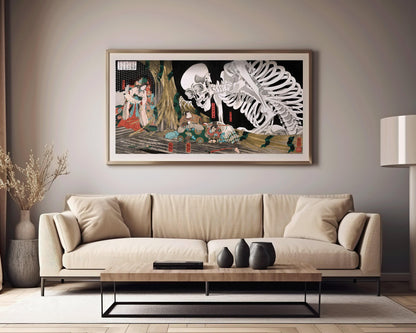 Kuniyoshi Japanese Art Print: Mitsukuni Defying the Skeleton Specter (2x1)