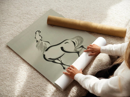 Estampe Giclée Cheval Wakyosai : Art Japonais Minimaliste
