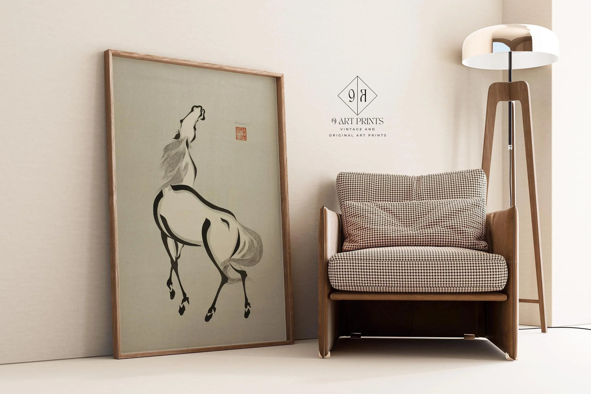 Estampe Giclée Cheval Wakyosai : Art Japonais Minimaliste