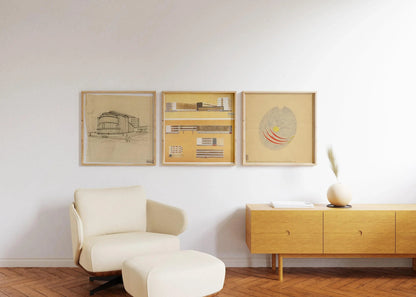 Walter Gropius STATEMENT TRIO| Vintage Bauhaus Building Sketch Posters | available framed 1x1