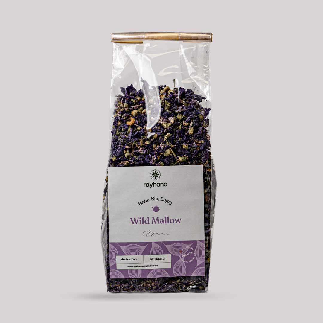 Tisane de Mauve sauvage – Fleurs entières de Mauve pourpre par Rayhana Organics