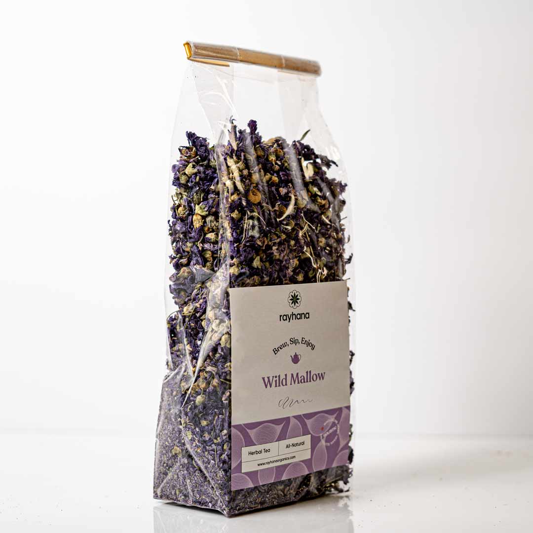 Tisane de Mauve sauvage – Fleurs entières de Mauve pourpre par Rayhana Organics