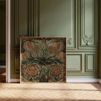 William Morris STATEMENT TRIO Arthur Heygate Mackmurdo| Artichokes Brambles Chrysanthemum & Squirrels available framed 1x1