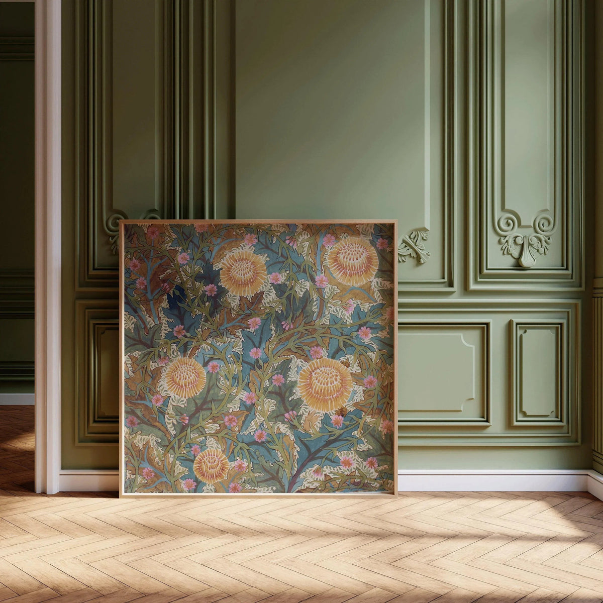 William Morris STATEMENT TRIO Arthur Heygate Mackmurdo| Artichokes Brambles Chrysanthemum & Squirrels available framed 1x1