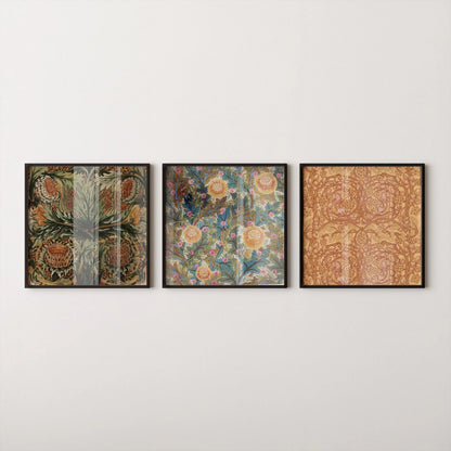 William Morris STATEMENT TRIO Arthur Heygate Mackmurdo| Artichokes Brambles Chrysanthemum & Squirrels available framed 1x1